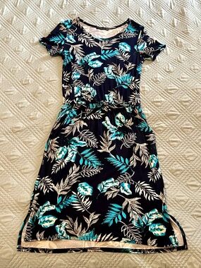 Women’s Navy Floral Cinch Waist Dress, Size Small, EUC